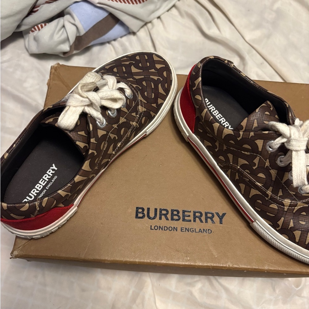Burberry Brown and Red Monogram Sneakers